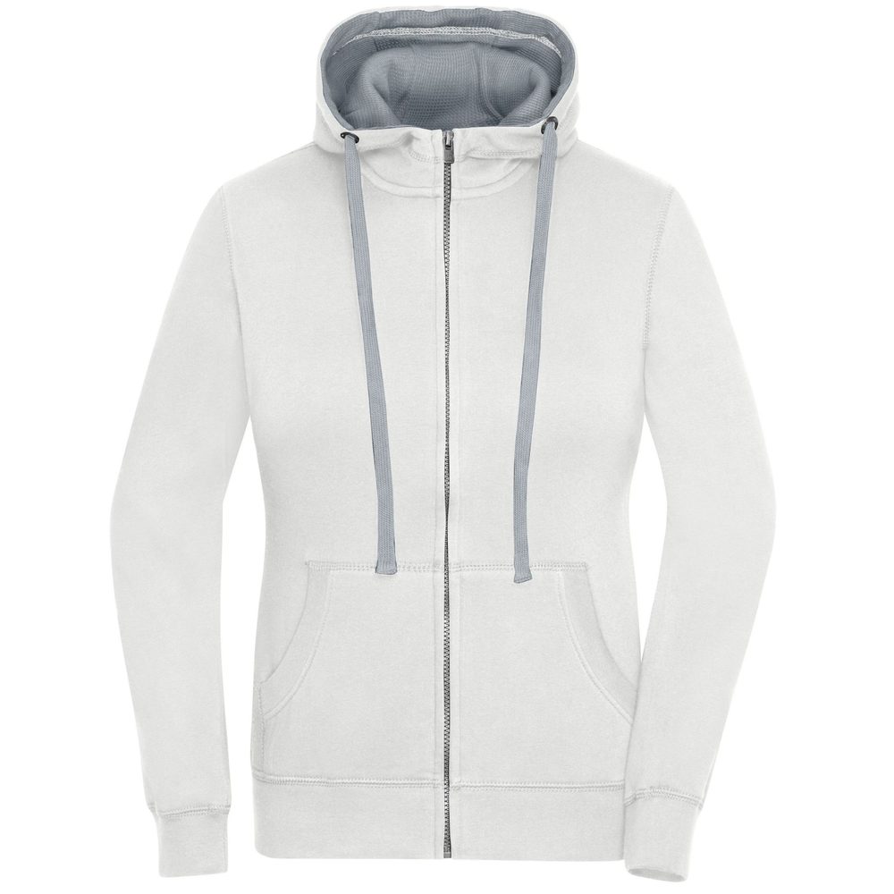 James & Nicholson Dámská mikina na zip s kapucí JN962 - Off-white / šedý melír | XL