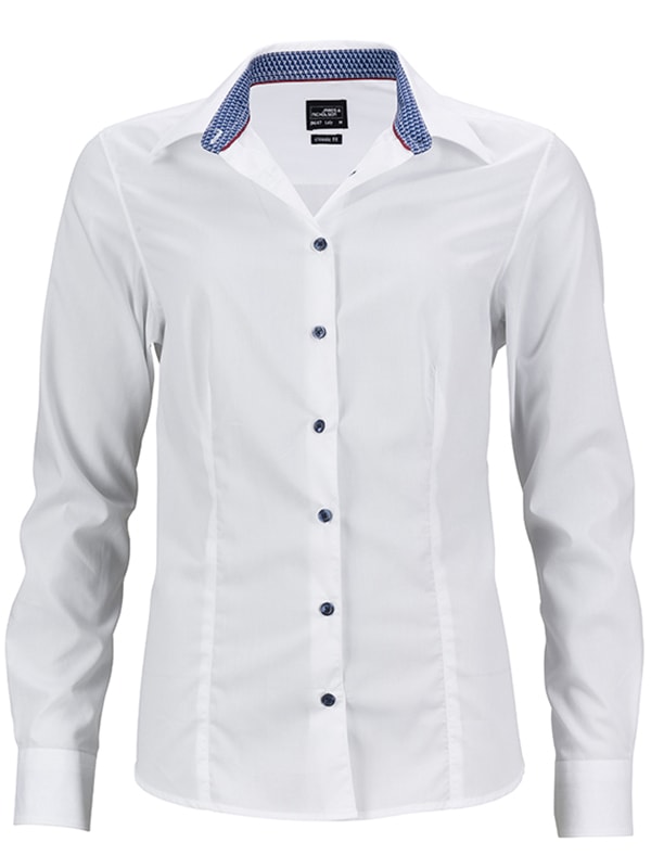 James & Nicholson Dámska biela košeľa JN647 - Bielo-modro biela | XL