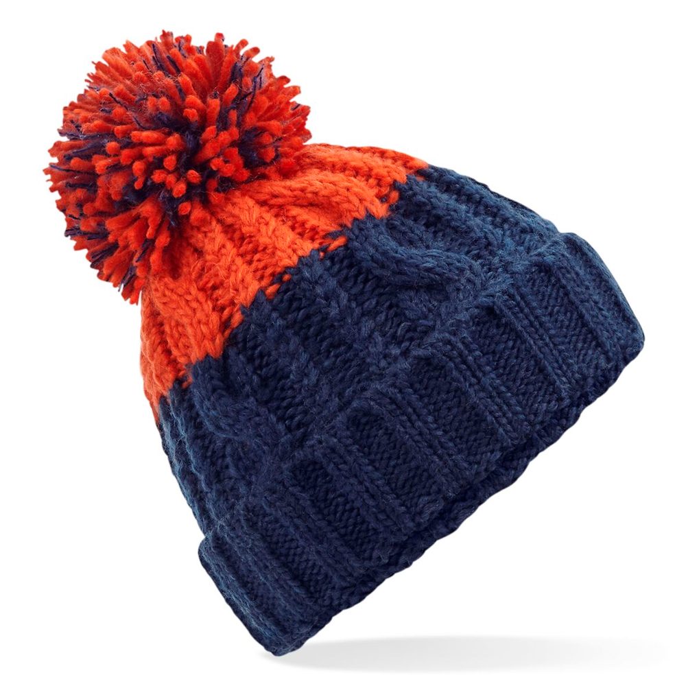 E-shop Beechfield Dvojfarebná pletená čiapka s brmbolcom # Tmavomodrá / červená