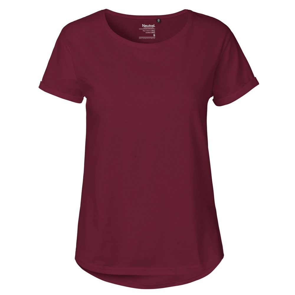 Neutral Dámské tričko s ohrnutými rukávy z organické Fairtrade bavlny - Bordeaux | XL