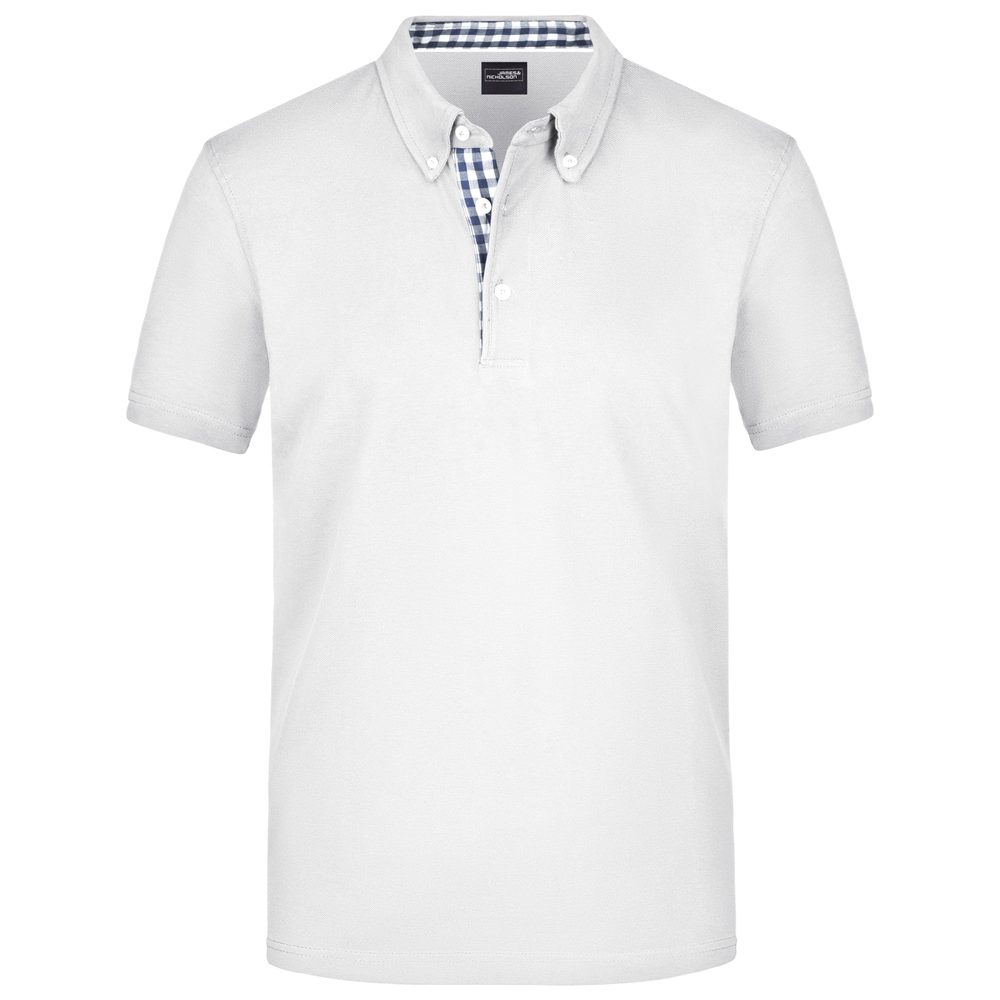 James & Nicholson Elegantní pánská polokošile JN964 - Bílá / tmavě modrá / bílá | XL