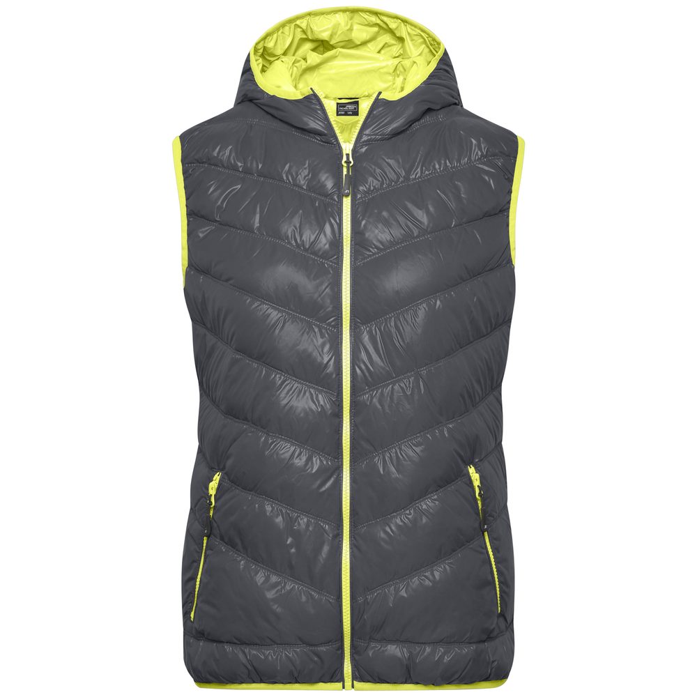 James & Nicholson Lehká dámská péřová vesta JN1061 - Tmavě šedá / žlutozelená | XL