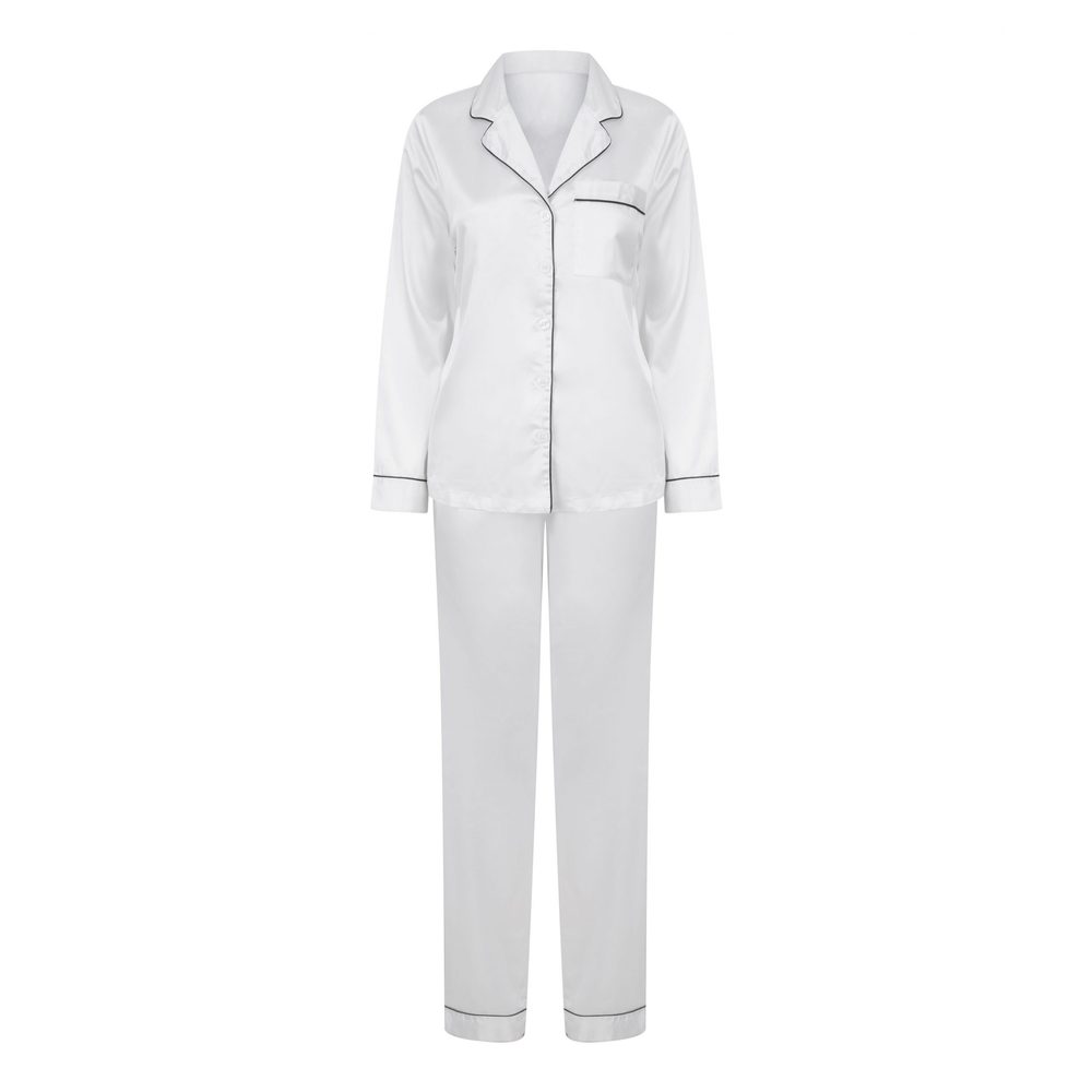 Towel City Dámské saténové pyžamo dlouhé - Bílá | XS/S