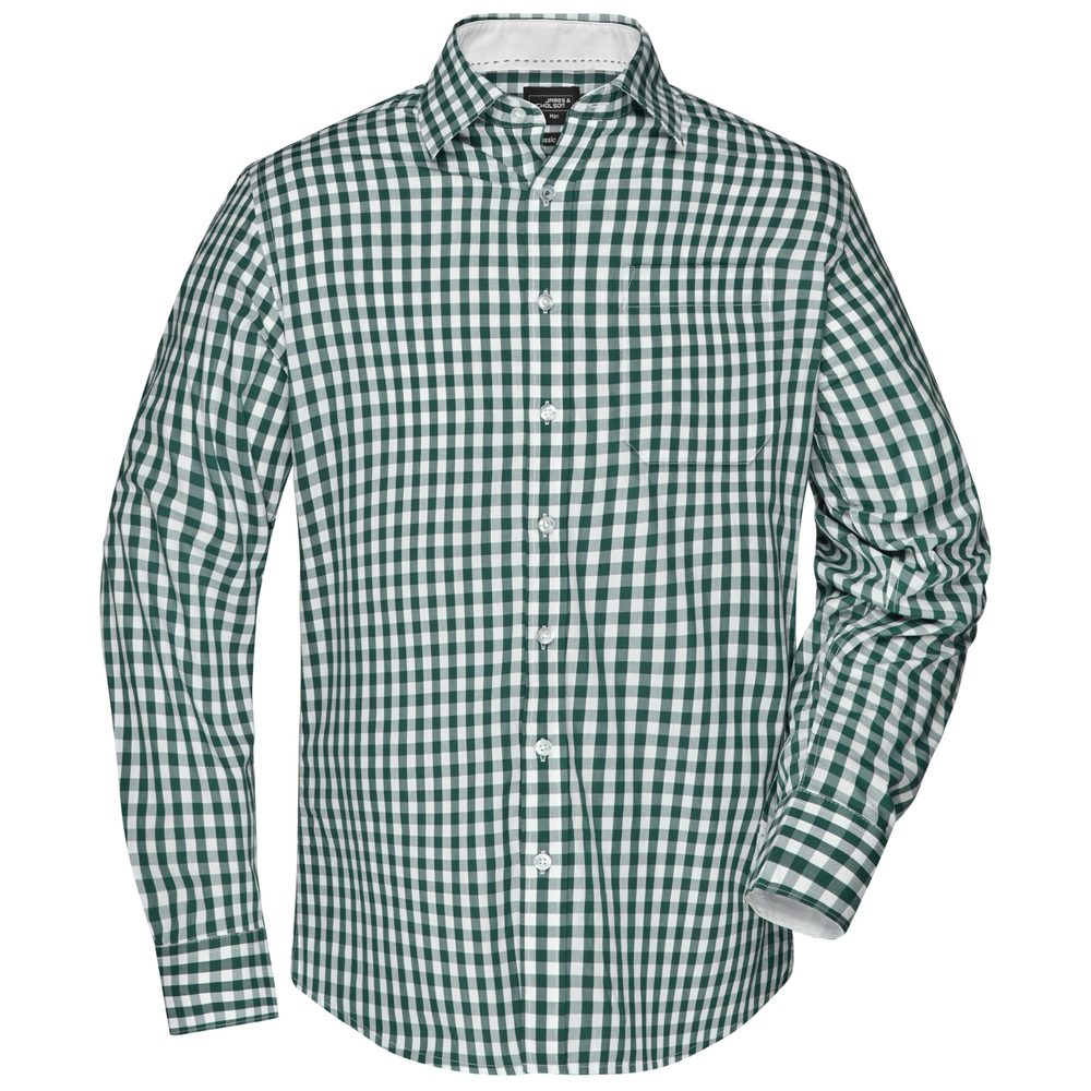 James & Nicholson Pánska kockovaná košeľa JN617 - Lesná zelená / biela | L