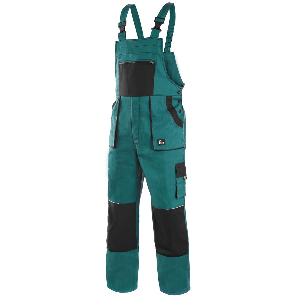 Canis Pracovní kalhoty s laclem CXS LUXY ROBIN prodloužené - Zelená / černá | 54