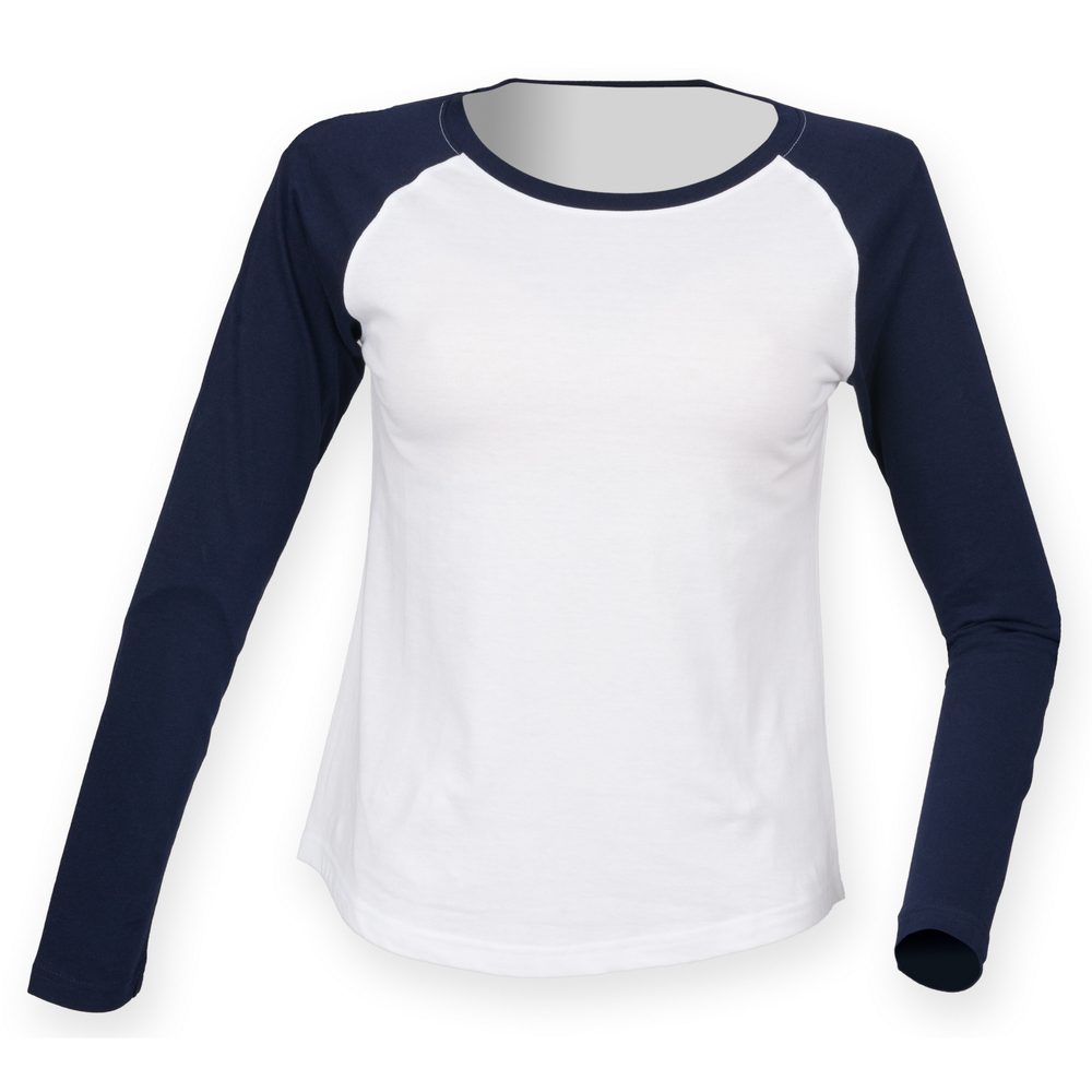 SF (Skinnifit) Dámske dvojfarebné tričko s dlhým rukávom - Biela / tmavomodrá | XL