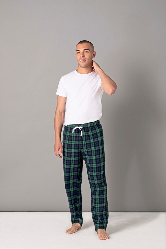 SF (Skinnifit) Pánské flanelové pyžamové kalhoty - Tmavě modrá / zelená | S