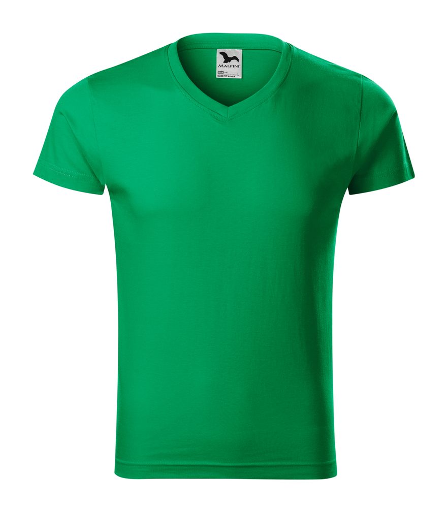 MALFINI Pánske tričko Slim Fit V-neck - Stredne zelená | S
