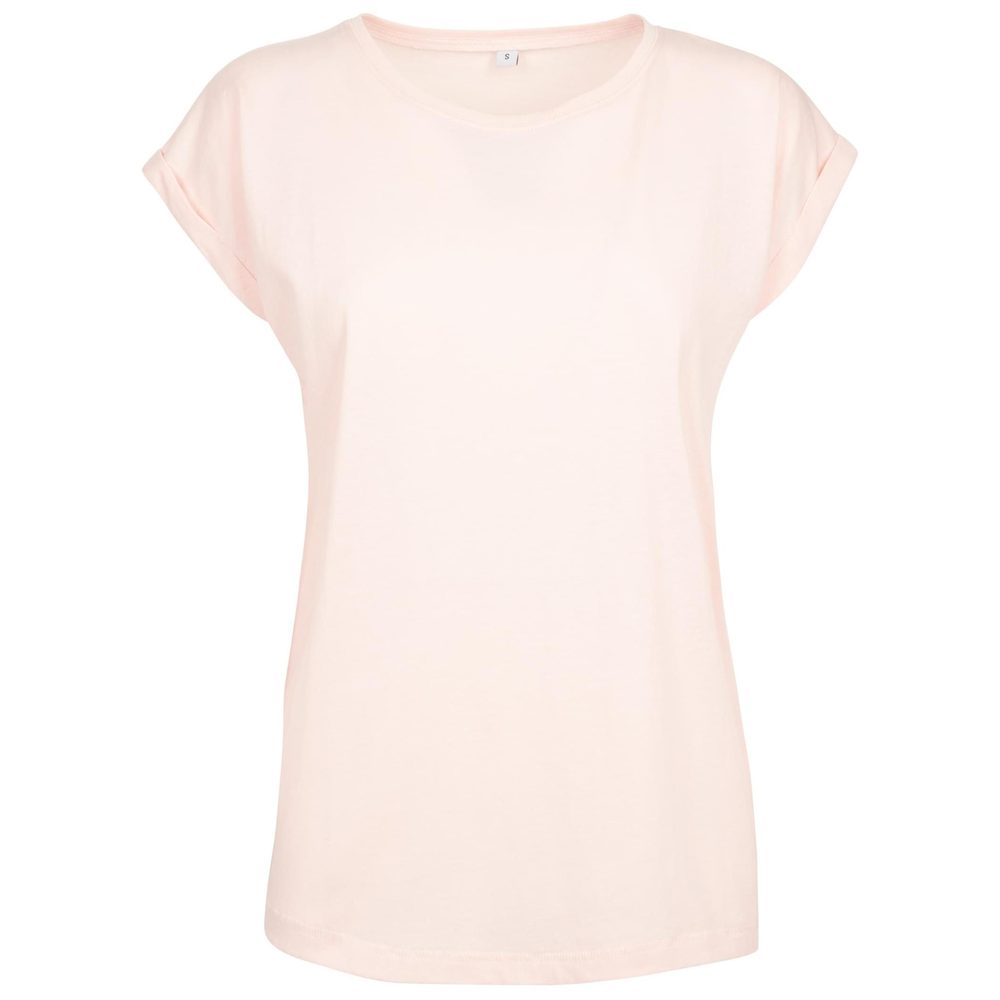Build Your Brand Voľné dámske tričko s ohrnutými rukávmi - Ružová | XS