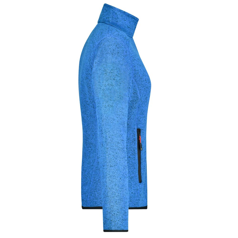 James & Nicholson Dámska bunda z pleteného fleecu JN761 - Svetlošedý melír / červená | XXL