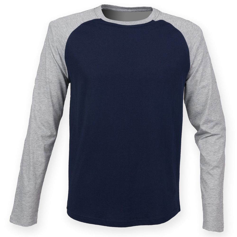 SF (Skinnifit) Pánske dvojfarebné tričko s dlhým rukávom - Tmavě modrá / šedý melír | M