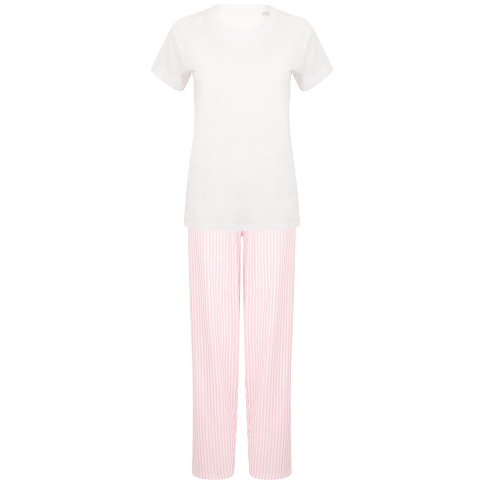 Towel City Dětské dlouhé bavlněné pyžamo v setu - Bílá / růžová | 5-6 let