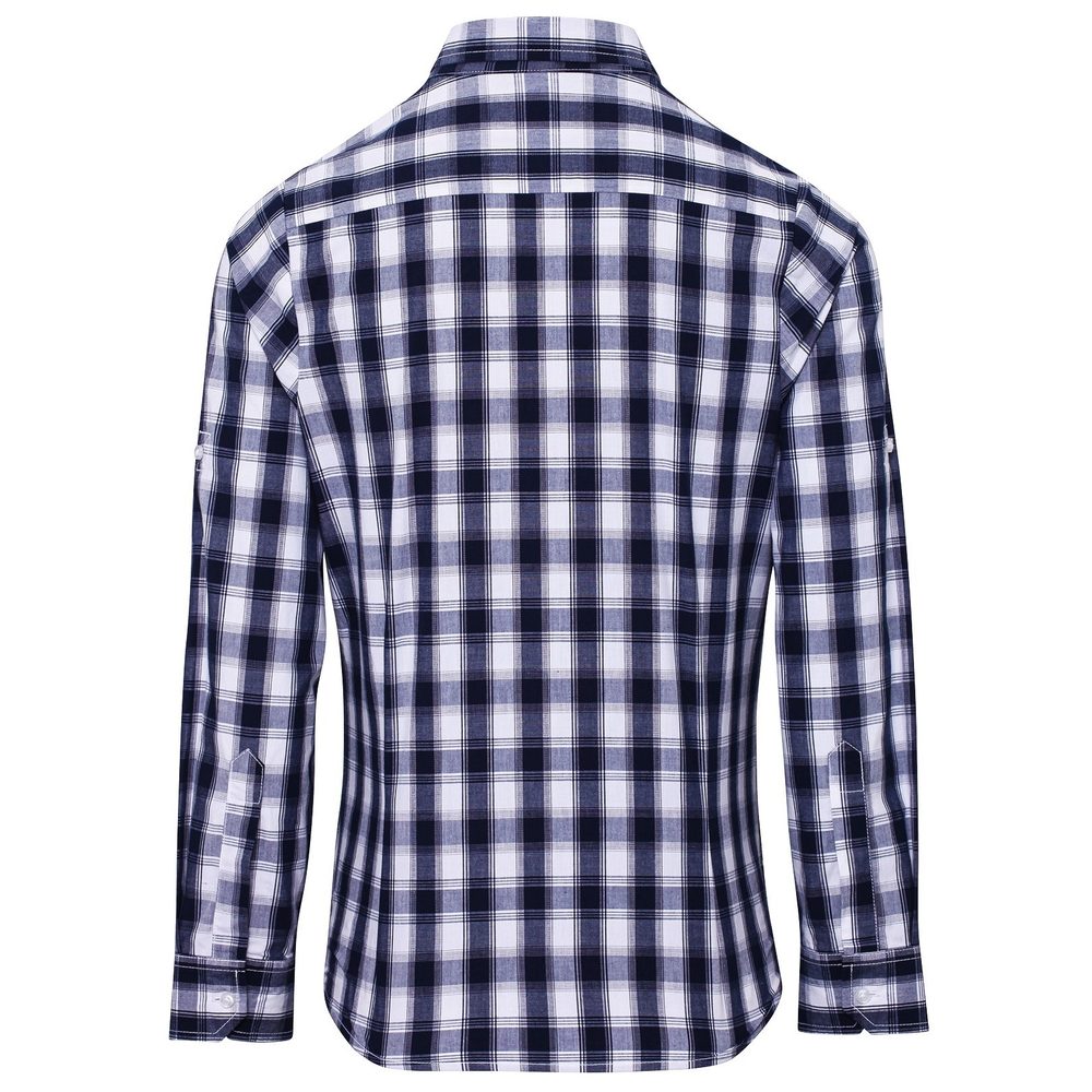 Premier Workwear Dámska bavlnená károvaná košeľa - Biela / tmavomodrá | L