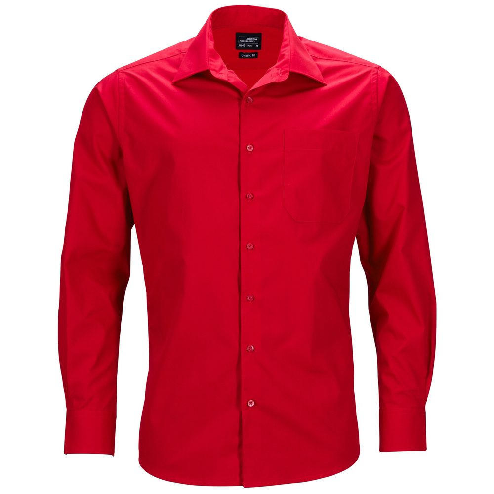 James & Nicholson Pánská košile s dlouhým rukávem JN642 - Červená | S