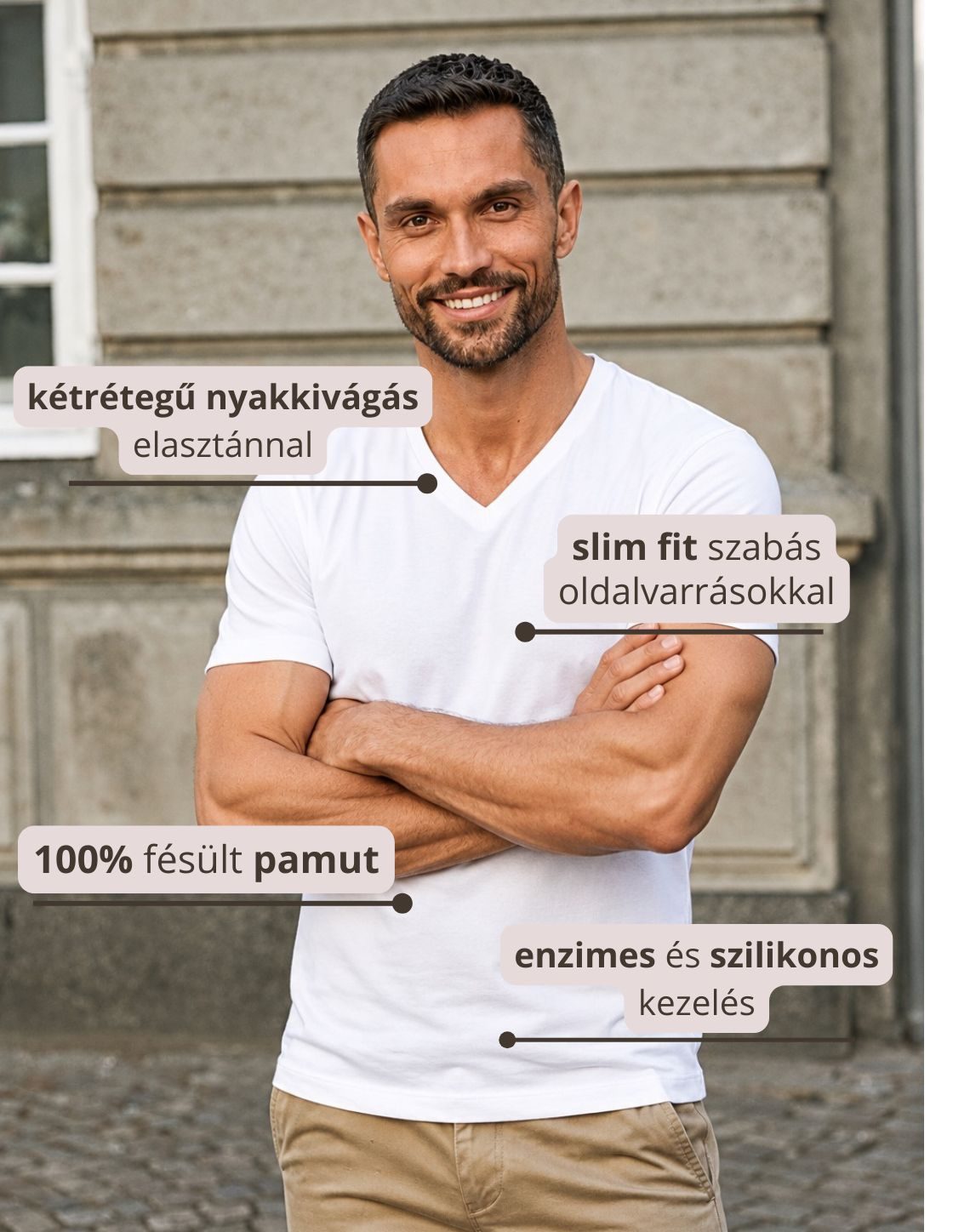 Sof Tee rövid ujjú póló V-nyakkivágással