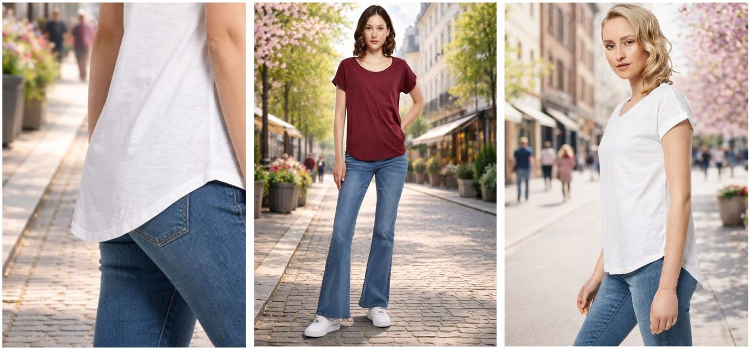 Damen T-Shirt mit längerem Rückenteil