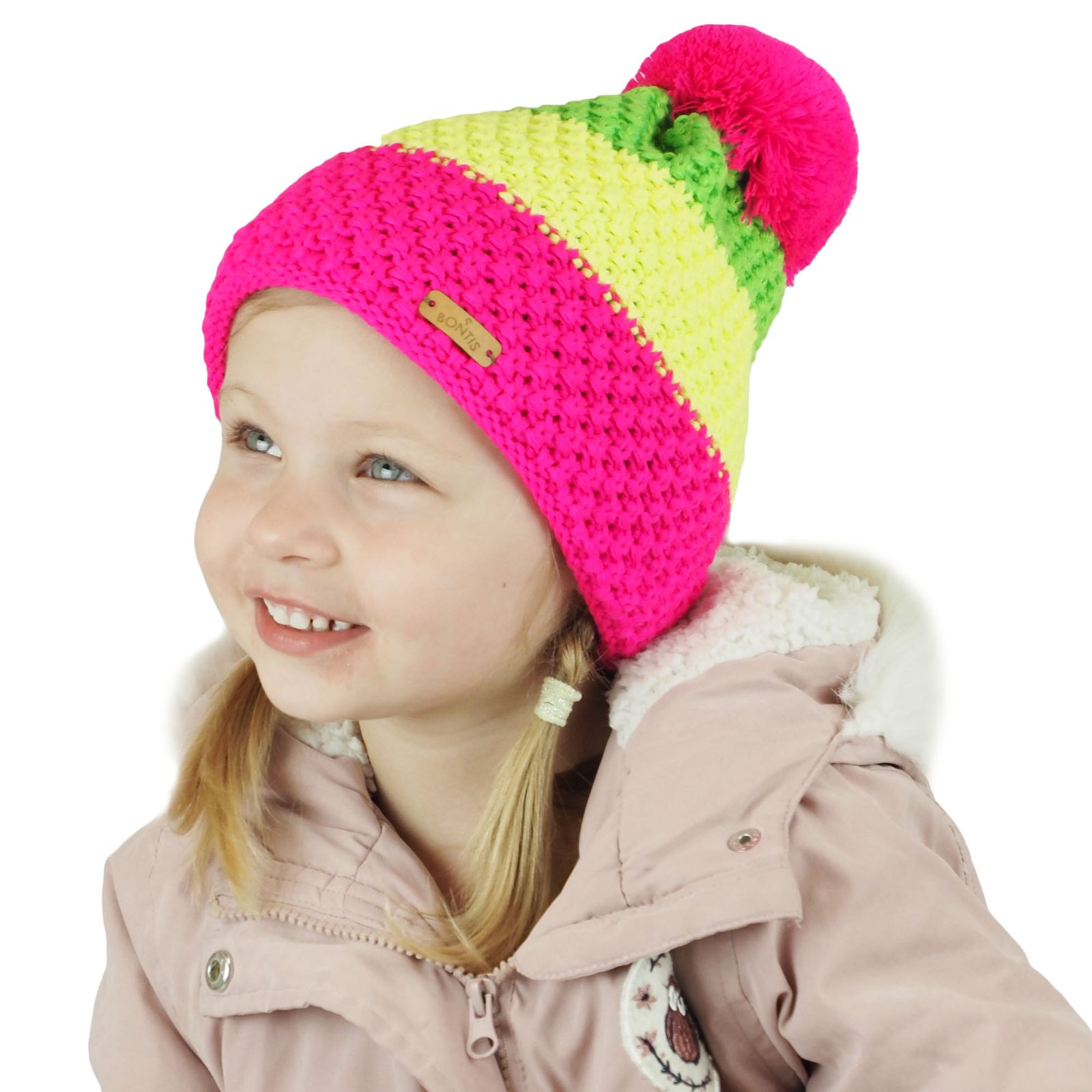 Gestreifte Kinder Wintermütze mit Bommel - Bontis.de
