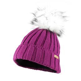 GERIPPTE DAMENMÜTZE MIT FELLBOMMEL - BOMMELMÜTZEN - CAPS UND MÜTZEN