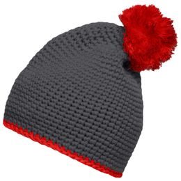 CĂCIULĂ TRICOTATĂ CU DUNGĂ CONTRASTANTĂ ȘI POMPON MB7964 - FESURI CU POMPON - ACCESORII