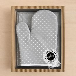 GIFT SET WITH OVEN MITTS AND APRON - KITCHEN OVEN GLOVES - HOUSEHOLD