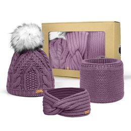 DARČEKOVÉ BALENIE: DÁMSKA ČIAPKA S BRMBOLCOM, ČELENKA A NÁKRČNÍK - ČIAPKY - ŠILTOVKY A ČIAPKY