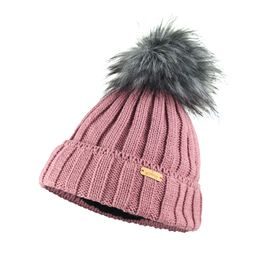 REBROVANÁ DÁMSKA ČIAPKA S KOŽUŠINOVÝM BRMBOLCOM - ČIAPKY S BRMBOLCOM - ŠILTOVKY A ČIAPKY