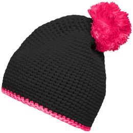 CĂCIULĂ TRICOTATĂ CU DUNGĂ CONTRASTANTĂ ȘI POMPON MB7964 - FESURI CU POMPON - ACCESORII