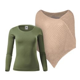 SET DAMĂ: PONCHO TRICOTAT ȘI TRICOU CU MÂNECĂ LUNGĂ - PULOVERE - ÎMBRĂCĂMINTE