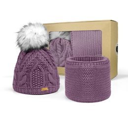 SET CADOU: CĂCIULĂ DAMĂ CU CIUCURE ȘI GULER CIRCULAR - CĂCIULI - ACCESORII