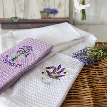 Prosoape de bucătărie waffle brodate cu motiv – Set de 2 bucăți 
