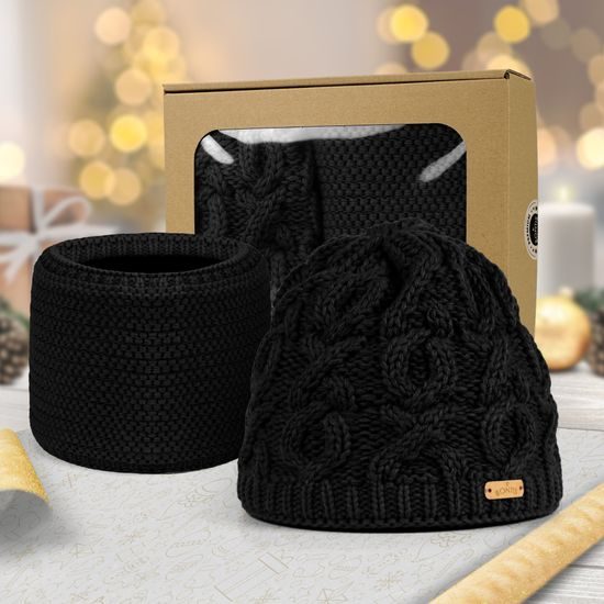 DÁRKOVÉ BALENÍ: DÁMSKÁ ČEPICE S VYPLETENÝM VZOREM A NÁKRČNÍK - ČEPICE - KŠILTOVKY A ČEPICE