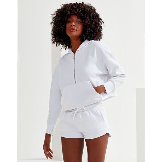 DÁMSKÁ MIKINA S 1/2 ZIPEM A KAPUCÍ - MIKINY PŘES HLAVU - OBLEČENÍ