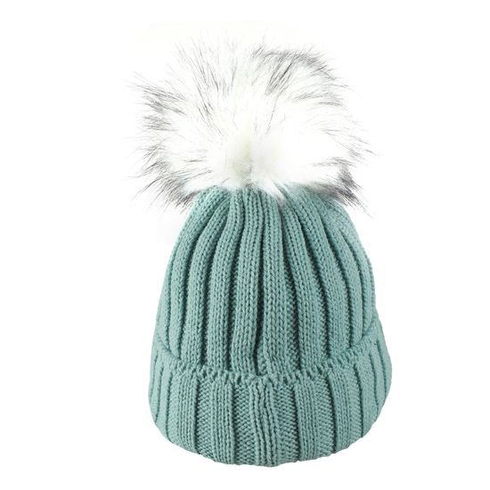 GERIPPTE DAMENMÜTZE MIT FELLBOMMEL - BOMMELMÜTZEN - CAPS UND MÜTZEN