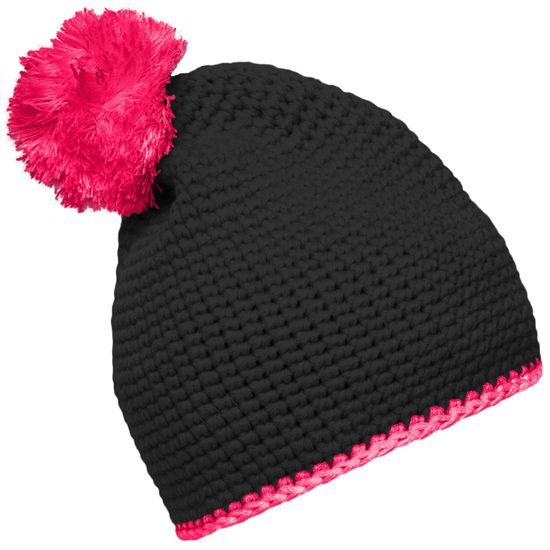 CĂCIULĂ TRICOTATĂ CU DUNGĂ CONTRASTANTĂ ȘI POMPON MB7964 - FESURI CU POMPON - ACCESORII