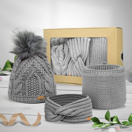 DÁRKOVÉ BALENÍ: DÁMSKÁ ČEPICE S BAMBULÍ, ČELENKA A NÁKRČNÍK - KRUHOVÉ - KŠILTOVKY A ČEPICE