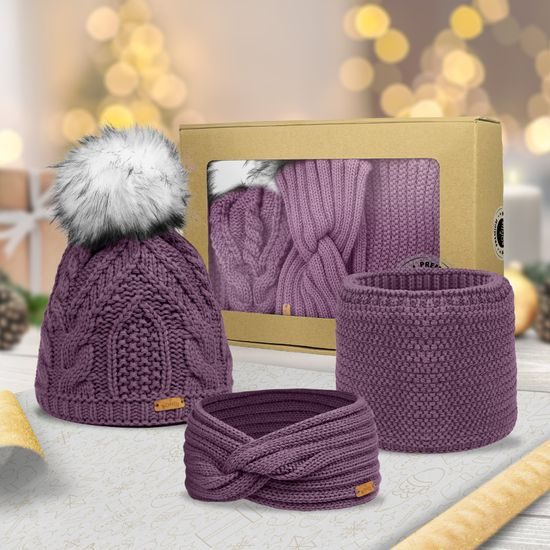 GIFT SET: WOMEN'S POMPOM HAT, HEADBAND AND NECK WARMER - GIFT SETS - SETS AND GIFTS