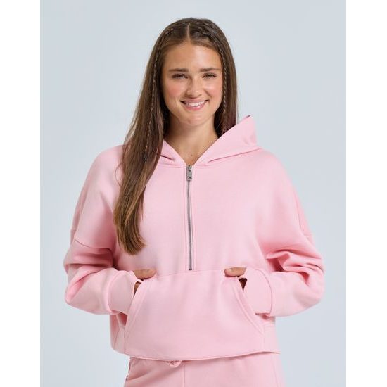 DÁMSKÁ MIKINA S 1/2 ZIPEM A KAPUCÍ - MIKINY PŘES HLAVU - OBLEČENÍ