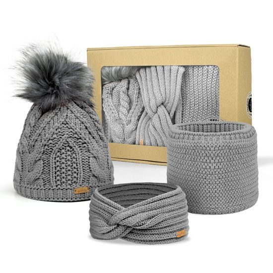 DÁRKOVÉ BALENÍ: DÁMSKÁ ČEPICE S BAMBULÍ, ČELENKA A NÁKRČNÍK - KRUHOVÉ - KŠILTOVKY A ČEPICE