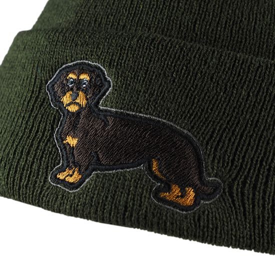 STRICKMÜTZE MIT STICKEREI DACKEL - JÄGER - KLEIDUNG