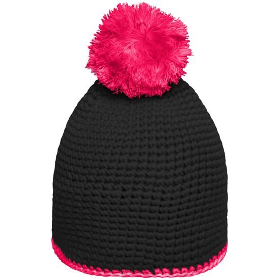 CĂCIULĂ TRICOTATĂ CU DUNGĂ CONTRASTANTĂ ȘI POMPON MB7964 - FESURI CU POMPON - ACCESORII