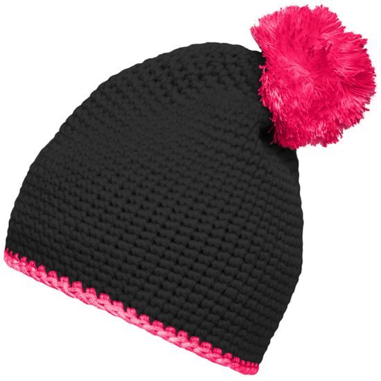 CĂCIULĂ TRICOTATĂ CU DUNGĂ CONTRASTANTĂ ȘI POMPON MB7964 - FESURI CU POMPON - ACCESORII