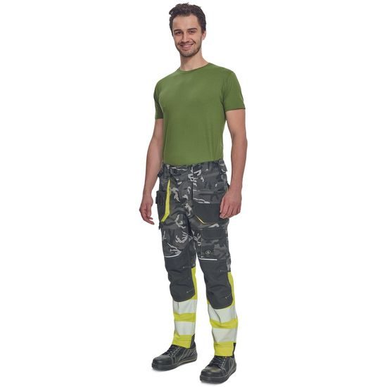 PANTALONI DE LUCRU REFLECTORIZANȚI SHELDON CAMOU HV DW - PANTALONI REFLECTORIZANȚI - HAINE DE LUCRU