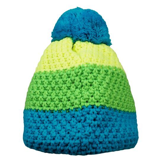 DREIFARBIGE KINDER STRICK-WINTERMÜTZE MIT BOMMEL - CAPS UND MÜTZEN FÜR KINDER - KINDER KLEIDUNG