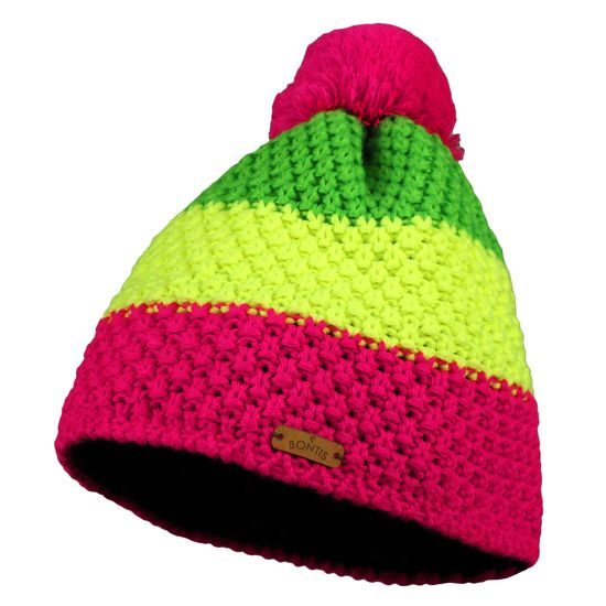 DREIFARBIGE GESTRICKTE WINTERMÜTZE MIT BOMMEL - STRICKMÜTZEN - CAPS UND MÜTZEN