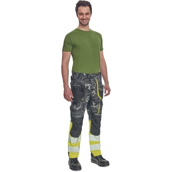 PANTALONI DE LUCRU REFLECTORIZANȚI SHELDON CAMOU HV DW - PANTALONI REFLECTORIZANȚI - HAINE DE LUCRU