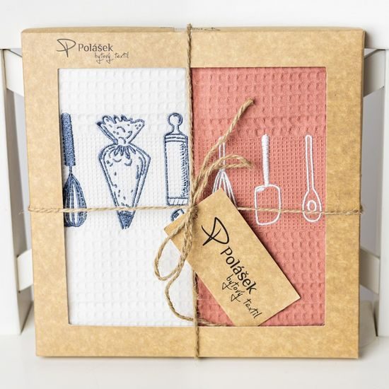 HÍMZETT KONYHARUHÁK MOTÍVUMMAL – 2 DARABOS SZETT - PAMUT KONYHARUHÁK - HÁZTARTÁS