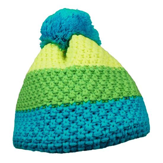 DREIFARBIGE KINDER STRICK-WINTERMÜTZE MIT BOMMEL - CAPS UND MÜTZEN FÜR KINDER - KINDER KLEIDUNG