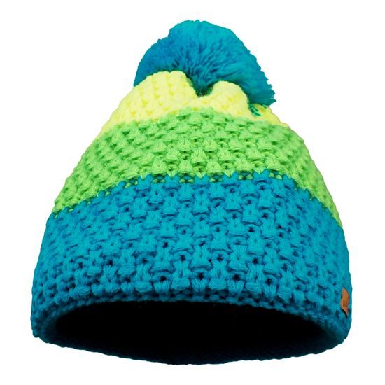 DREIFARBIGE KINDER STRICK-WINTERMÜTZE MIT BOMMEL - CAPS UND MÜTZEN FÜR KINDER - KINDER KLEIDUNG