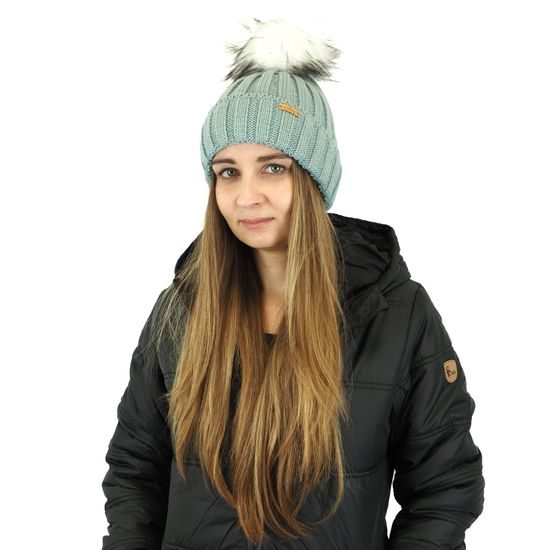 GERIPPTE DAMENMÜTZE MIT FELLBOMMEL - BOMMELMÜTZEN - CAPS UND MÜTZEN