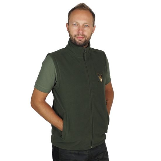 FLEECOVÁ VESTA S VÝŠIVKOU JELEŇ - POĽOVNÍCI - OBLEČENIE